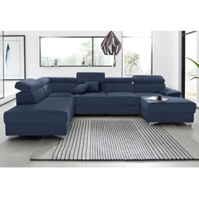 Domo Collection Mira U-Form Sofa - Microfaser, Dunkelblau, Verstellbare Kopfstützen Domo Collection Mira U-Form Sofa - Microfaser, Dunkelblau, Verstellbare Kopfstützen