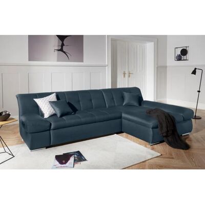 Domo Collection Mona L-Form Sofa - Recamiere, Bettfunktion, Dunkelblau Domo Collection Mona L-Form Sofa - Recamiere, Bettfunktion, Dunkelblau