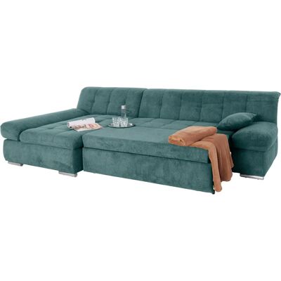 Domo Collection Mona L-Form Sofa - Microfaser Chenille, Blau, 297cm Domo Collection Mona L-Form Sofa - Microfaser Chenille, Blau, 297cm
