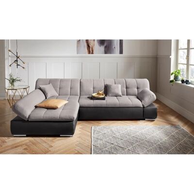 Domo Collection Mona L-Form Sofa - Bettfunktion, Polyester, Schwarz/Grau Domo Collection Mona L-Form Sofa - Bettfunktion, Polyester, Schwarz/Grau