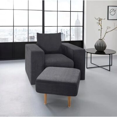 WOLFGANG JOOP Looksv Sessel mit Hocker - Microflausch, Dunkelblau WOLFGANG JOOP Looksv Sessel mit Hocker - Microflausch, Dunkelblau