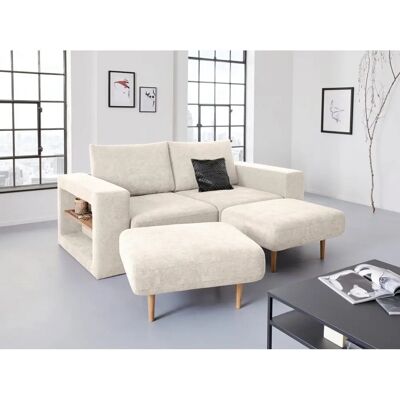 Domo collection beiges transformierbares Sofa mit 2 Hockern - Sofa Domo collection beiges transformierbares Sofa mit 2 Hockern - Sofa