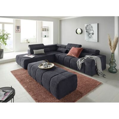 DOMO collection Brandon L-Form Sofa - L-förmiges Ecksofa, dunkelblau, Chenille-Optik, Ottomane links DOMO collection Brandon L-Form Sofa - L-förmiges Ecksofa, dunkelblau, Chenille-Optik, Ottomane links