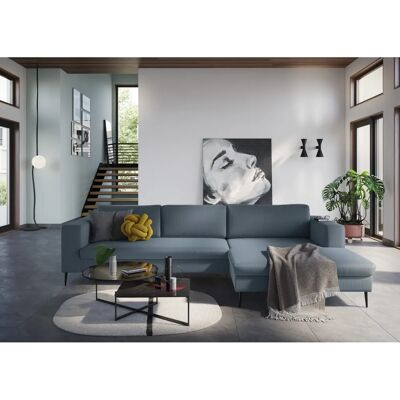 Domo Collection Modica L-Form Sofa - Modern, Grau/Blau, 4 Sitze Domo Collection Modica L-Form Sofa - Modern, Grau/Blau, 4 Sitze