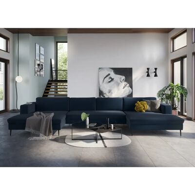 DOMO COLLECTION Modica U-Form Sofa - Modernes Blau Bouclé DOMO COLLECTION Modica U-Form Sofa - Modernes Blau Bouclé
