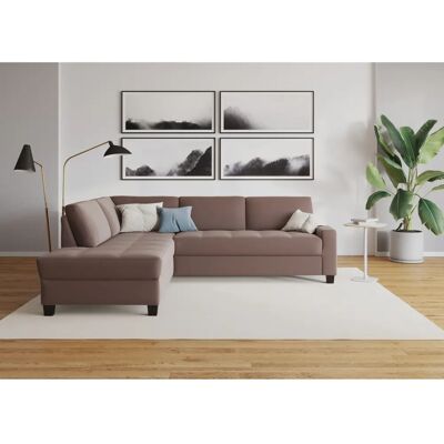 Domo Collection Florentina L-Form Sofa - Mikrovelours, Taupe, 243cm Domo Collection Florentina L-Form Sofa - Mikrovelours, Taupe, 243cm