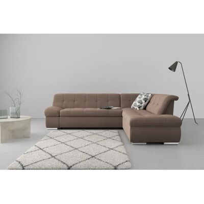 Domo Collection Mona L-Form Samtsofa - Eckcouch mit Ottoman, Braun Domo Collection Mona L-Form Samtsofa - Eckcouch mit Ottoman, Braun