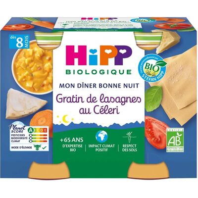 Nourriture bébé bio Dîner Nuit Lasagne Céleri dès 8 Mois 2 Pots - Publicité Nourriture bébé bio Dîner Nuit Lasagne Céleri dès 8 Mois 2 Pots - Publicité