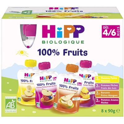 HiPP Purée de Fruits Bio - Pack de 8, Dès 4-6 Mois - Publicité HiPP Purée de Fruits Bio - Pack de 8, Dès 4-6 Mois - Publicité