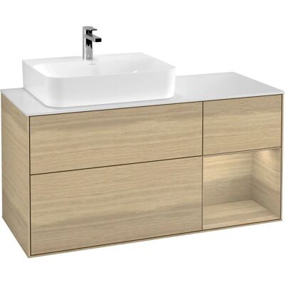 Meuble sous lavabo Villeroy & Boch Finion - 120cm, Blanc Mat, Noyer, Éclairage LED - Publicité Meuble sous lavabo Villeroy & Boch Finion - 120cm, Blanc Mat, Noyer, Éclairage LED - Publicité