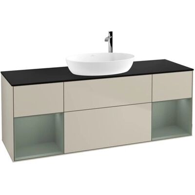 Villeroy et Boch Finion Wandmontierter Badezimmerschrank - Schwarz matt, Olive Regale, Sand lack - Badezimmerschrank Villeroy et Boch Finion Wandmontierter Badezimmerschrank - Schwarz matt, Olive Regale, Sand lack - Badezimmerschrank