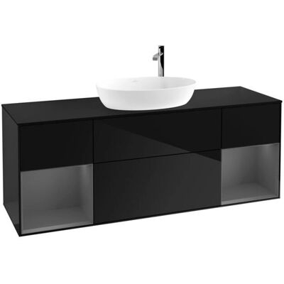 Villeroy und Boch Finion F982GKPH - Meubles de salle de bain noir mat avec étagères & LED - Publicité Villeroy und Boch Finion F982GKPH - Meubles de salle de bain noir mat avec étagères & LED - Publicité