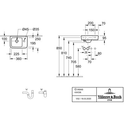 Villeroy & Boch O.novo Wandwastafel rechthoekig met overloop - Wit Villeroy & Boch O.novo Wandwastafel rechthoekig met overloop - Wit