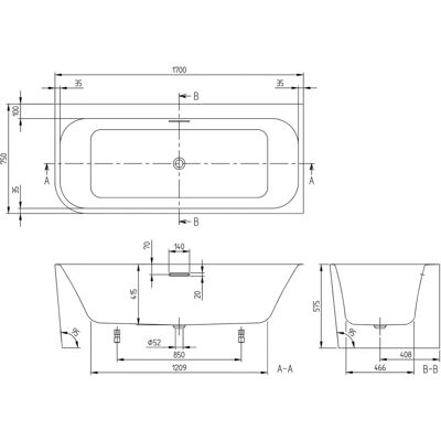 Villeroy & Boch - Taro Vorwand-Badewanne - 170 x 75 cm - Badewanne Villeroy & Boch - Taro Vorwand-Badewanne - 170 x 75 cm - Badewanne