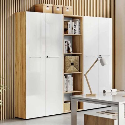 Pharao24.de - Aktenordnerschrank - Weiß - Wildeiche Optik Glasbeschichtet - cabinet Pharao24.de - Aktenordnerschrank - Weiß - Wildeiche Optik Glasbeschichtet - cabinet
