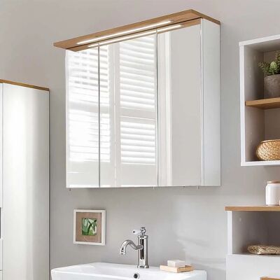 Pharao24.de - Spiegelschrank Weiß Eiche LED - Weiß - Mirror cabinet Pharao24.de - Spiegelschrank Weiß Eiche LED - Weiß - Mirror cabinet