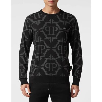 Philipp Plein Wol en Zijde Pullover Ronde Hals LS Zwart - Pullover Philipp Plein Wol en Zijde Pullover Ronde Hals LS Zwart - Pullover