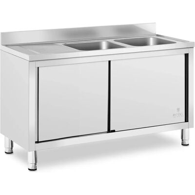 Royal Catering Rustfritt Stål Kommersielt Kjøkkenvask - 2 Båser - Modell RC-IKS01 Royal Catering Rustfritt Stål Kommersielt Kjøkkenvask - 2 Båser - Modell RC-IKS01