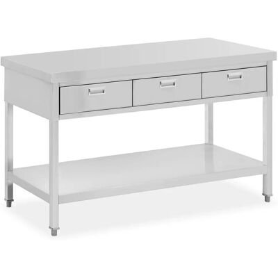 Stół roboczy ze stali nierdzewnej z szufladami - 150x60cm - 295kg Stół roboczy ze stali nierdzewnej z szufladami - 150x60cm - 295kg