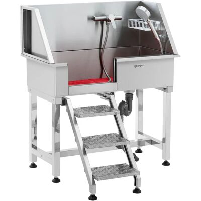 Physa - Baignoire pour chiens en acier inoxydable - Jusqu'à 60 kg - Avec escaliers - Soins professionnels pour animaux - Publicité Physa - Baignoire pour chiens en acier inoxydable - Jusqu'à 60 kg - Avec escaliers - Soins professionnels pour animaux - Publicité