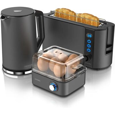 Arendo Frühstücks Set Wasserkocher 1,5l Toaster & Eierkocher - Grau Arendo Frühstücks Set Wasserkocher 1,5l Toaster & Eierkocher - Grau