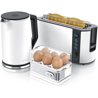 Arendo Weiß Frühstücks-Set - Toaster, Wasserkocher & Eierkocher Arendo Weiß Frühstücks-Set - Toaster, Wasserkocher & Eierkocher