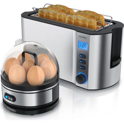 Arendo Silber Frühstücks Set - Toaster & Eierkocher - Küchengeräte Arendo Silber Frühstücks Set - Toaster & Eierkocher - Küchengeräte