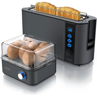 Arendo Grau Frühstücks-Set - Toaster & Eierkocher für 8 Eier Arendo Grau Frühstücks-Set - Toaster & Eierkocher für 8 Eier