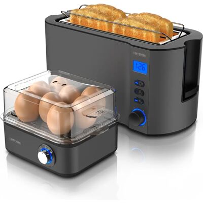 Arendo Frühstücksset - 4-Scheiben Toaster & Eierkocher für 8 Eier Arendo Frühstücksset - 4-Scheiben Toaster & Eierkocher für 8 Eier
