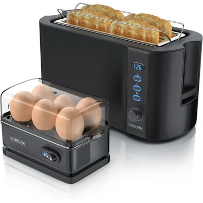 Arendo Toaster & Eierkocher-Set - Edelstahl, Schwarz & Grau Arendo Toaster & Eierkocher-Set - Edelstahl, Schwarz & Grau