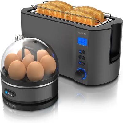 Arendo Küchen Set - 4-Scheiben Toaster & Eierkocher - Grau Arendo Küchen Set - 4-Scheiben Toaster & Eierkocher - Grau