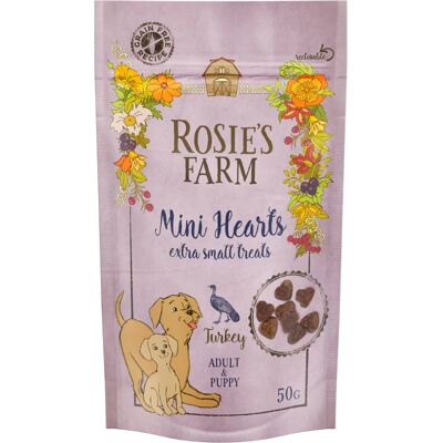 Przysmaki dla psów Rosie's Farm - Mini Serca Indyk - 30% Mięso - Bez zbóż Przysmaki dla psów Rosie's Farm - Mini Serca Indyk - 30% Mięso - Bez zbóż