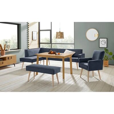 SOFA FASHION Lungo - Modern, Blau Denim, Hohe Holzfüße, 158cm Eckbank SOFA FASHION Lungo - Modern, Blau Denim, Hohe Holzfüße, 158cm Eckbank