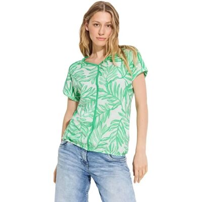 Camiseta de lino y viscosa con estampado de hojas - Cuello en V, manga corta Camiseta de lino y viscosa con estampado de hojas - Cuello en V, manga corta