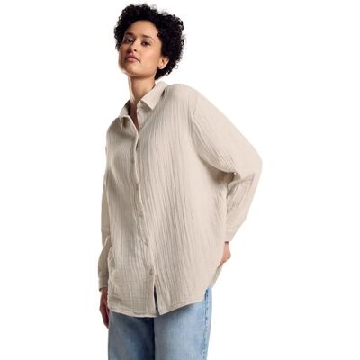 Blouse en coton beige STREET ONE - Manches longues, Increvable, Ourlet rond Blouse en coton beige STREET ONE - Manches longues, Increvable, Ourlet rond
