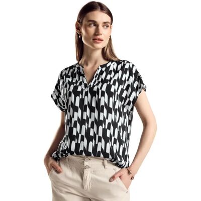 STREET ONE Schwarze Kurzarm Druckbluse - Bluse STREET ONE Schwarze Kurzarm Druckbluse - Bluse