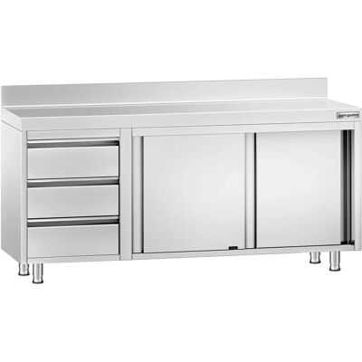 GGM Gastro Werkbank - 1800x700mm - Roestvrij staal, 3 laden, Zilver - Werkblad GGM Gastro Werkbank - 1800x700mm - Roestvrij staal, 3 laden, Zilver - Werkblad