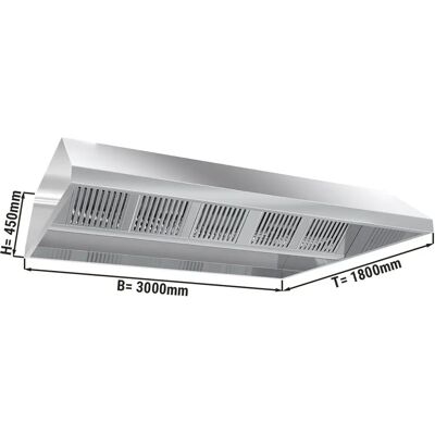 GGM Gastro 3000mm x 1800mm x 450mm Rookafzuigkap met filter en lamp GGM Gastro 3000mm x 1800mm x 450mm Rookafzuigkap met filter en lamp