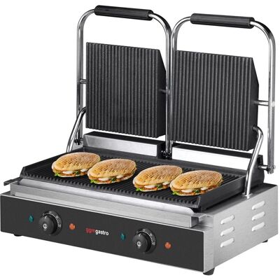 GGM Gastro - Contactgrill - Geribbelde platen - 3,6 kW - 485x235mm - Zilver / Zwart - Contactgrill GGM Gastro - Contactgrill - Geribbelde platen - 3,6 kW - 485x235mm - Zilver / Zwart - Contactgrill