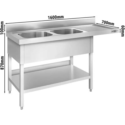 GGM Gastro - RVS Spoeltafel - 1600x700mm - 2 bakken links - CE Gecertificeerd GGM Gastro - RVS Spoeltafel - 1600x700mm - 2 bakken links - CE Gecertificeerd