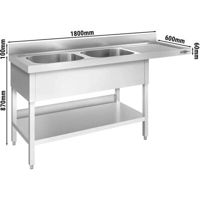 GGM Gastro - 1800x600mm - 2 bakken - AISI 304 - Keukenspoelbak GGM Gastro - 1800x600mm - 2 bakken - AISI 304 - Keukenspoelbak