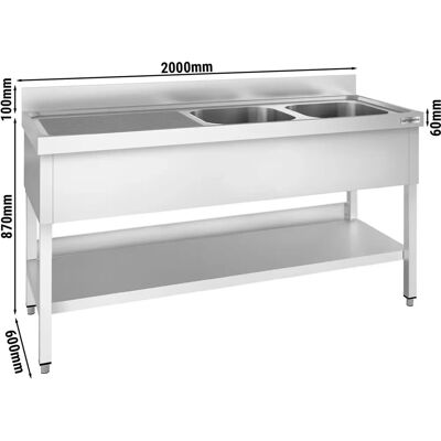 GGM GASTRO - Premium RVS Keukenspoelbak - 2000x600mm - 2 rechterbakken GGM GASTRO - Premium RVS Keukenspoelbak - 2000x600mm - 2 rechterbakken