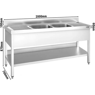 GGM GASTRO - Premium Spoelbak - 2000x700mm - 2 Centrale Bekkens GGM GASTRO - Premium Spoelbak - 2000x700mm - 2 Centrale Bekkens