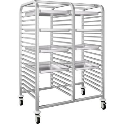 GGM Gastro - Dubbele dienbladwagen - 30x EN 60x40 - Zilver GGM Gastro - Dubbele dienbladwagen - 30x EN 60x40 - Zilver