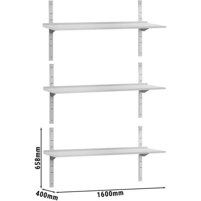 GGM Gastro Wandplanken ECO - 1600x400mm - 3 Planken - Zilver - Wandmontage GGM Gastro Wandplanken ECO - 1600x400mm - 3 Planken - Zilver - Wandmontage