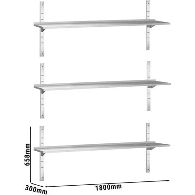 GGM Gastro - Wandplanken PREMIUM 1800x300mm - 3 planken - Zilver GGM Gastro - Wandplanken PREMIUM 1800x300mm - 3 planken - Zilver