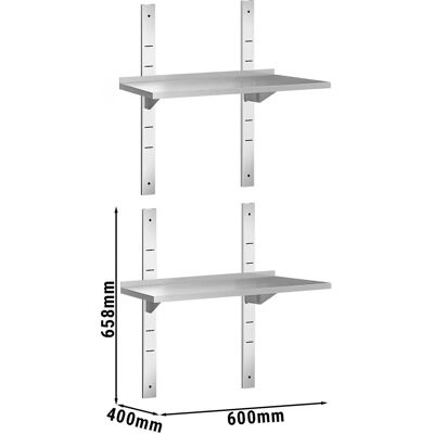 GGM Gastro - Wandplanken PREMIUM - Zilver - Roestvast staal AISI 304 - 2 planken - Wandrek GGM Gastro - Wandplanken PREMIUM - Zilver - Roestvast staal AISI 304 - 2 planken - Wandrek
