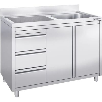 GGM GASTRO RVS Spoelbak Eenheid - 1200x700mm - 3 Laden & Rechte Spoelbak - Keukengerei GGM GASTRO RVS Spoelbak Eenheid - 1200x700mm - 3 Laden & Rechte Spoelbak - Keukengerei