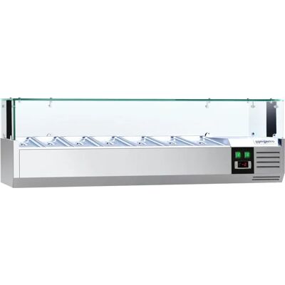 GGM Gastro - RVS Koelopzetvitrine - LED-verlichting - 1500x335mm - 7x GN 1/4 GGM Gastro - RVS Koelopzetvitrine - LED-verlichting - 1500x335mm - 7x GN 1/4