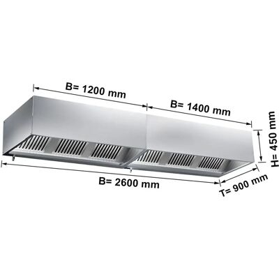 GGM Gastro 2,6m Wandkubus Afzuigkap - Filter & Lamp GGM Gastro 2,6m Wandkubus Afzuigkap - Filter & Lamp